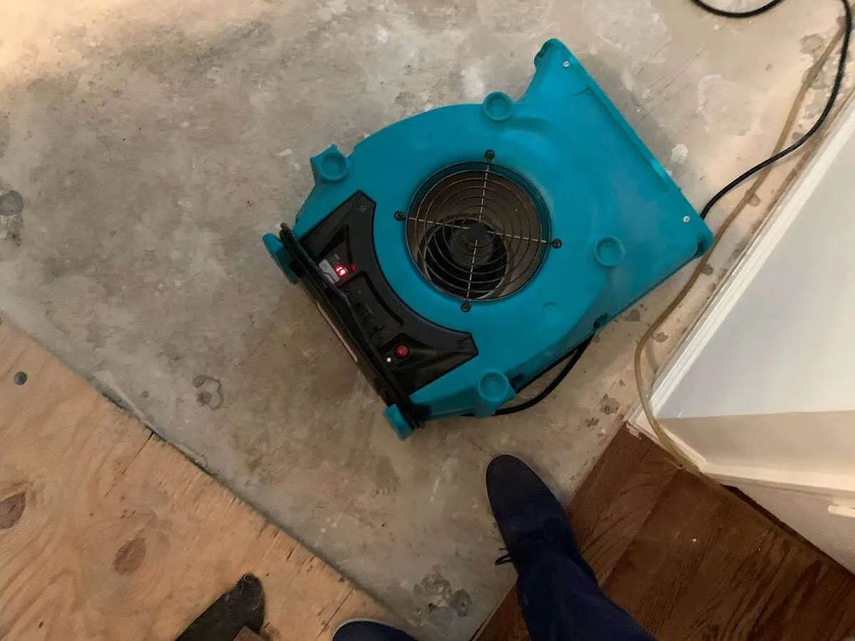 Air mover drying subfloor during Leak Detection & Repair in Kilgore